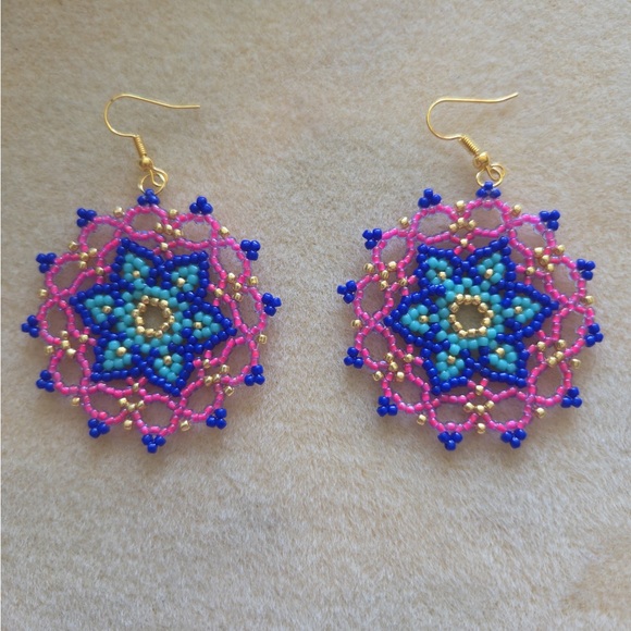 Jewelry - Handmade Beaded Colorful Statement Earrings